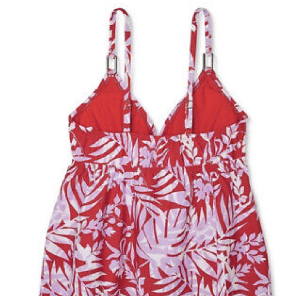 Kona Sol Red and White Tropical Top Swimsuit Size Small - Picture 2 of 2